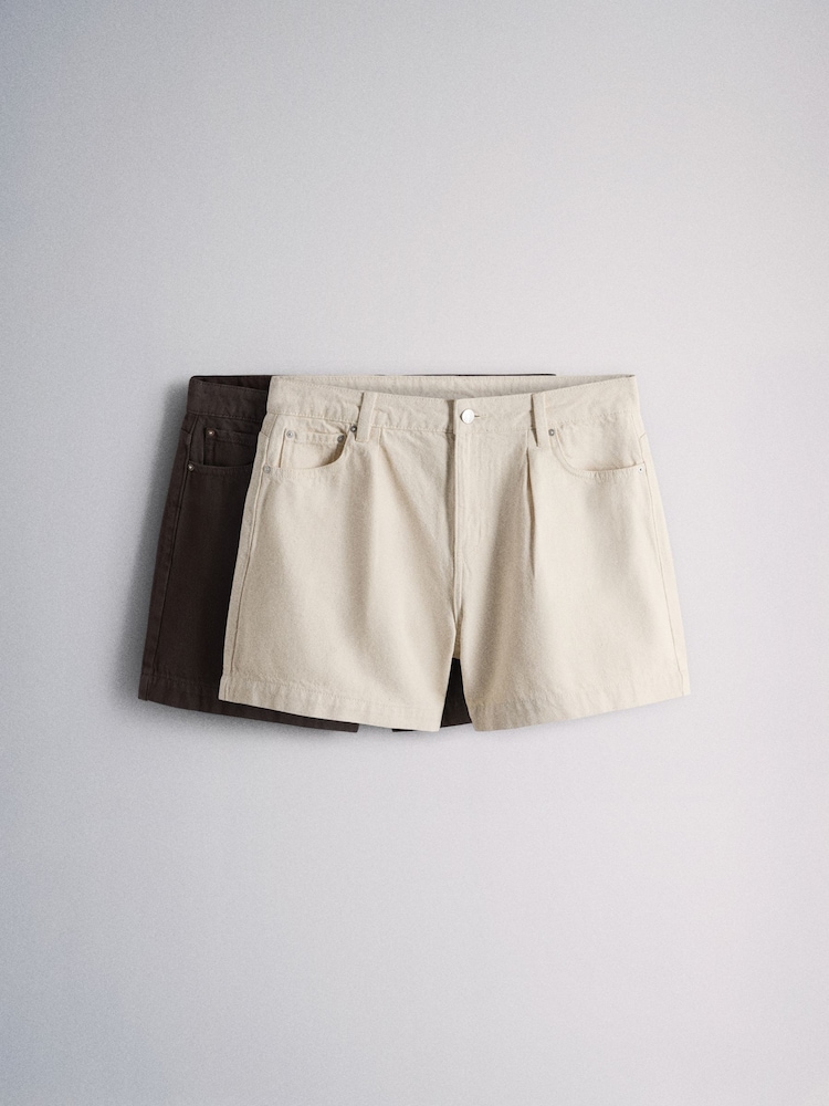 The Set 2 Pack Denim Shorts Cream/Chocolate Brown - Image 1 of 5 The Set 2 Pack Denim Shorts Cream/Chocolate Brown - Image 1 of 5