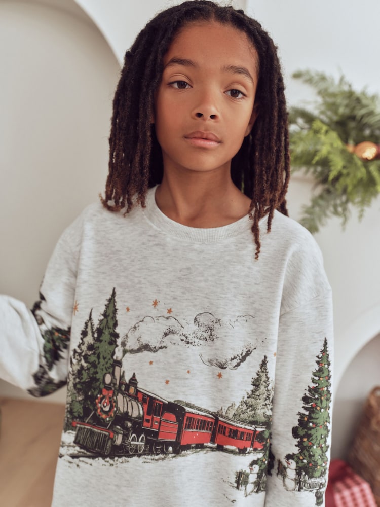 Grey/Navy Winter Scene Check Bottoms - Christmas Matching Family Pyjamas (9mths-16yrs) - Bild 6 von 6 Grey/Navy Winter Scene Check Bottoms - Christmas Matching Family Pyjamas (9mths-16yrs) - Bild 6 von 6