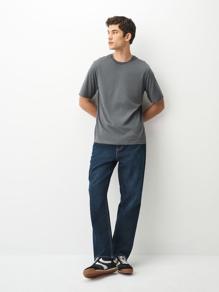 Charcoal Grey Regular Fit Essential Crew Neck Cotton T-Shirt - Image 2 of 7 Charcoal Grey Regular Fit Essential Crew Neck Cotton T-Shirt - Image 2 of 7