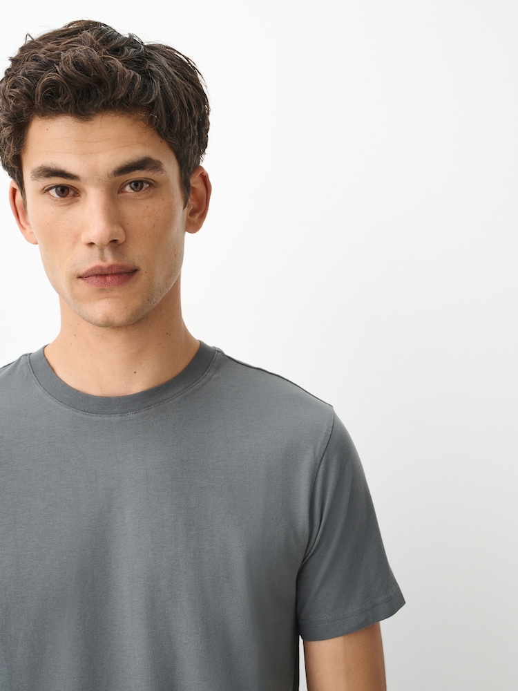 Charcoal Grey Slim Fit Essential Crew Neck Cotton T-Shirt - Image 1 of 7
