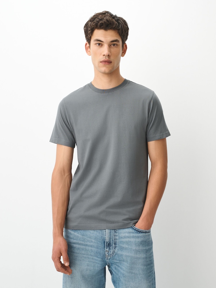 Charcoal Grey Slim Fit Essential Crew Neck Cotton T-Shirt - Image 2 of 7