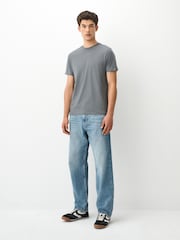 Charcoal Grey Slim Fit Essential Crew Neck Cotton T-Shirt - Image 3 of 7