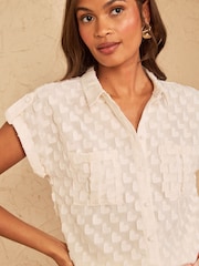 Love & Roses Ivory Petite 3D Heart Short Sleeve Button Through Shirt - Image 2 of 5