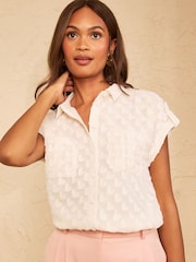 Love & Roses Ivory Petite 3D Heart Short Sleeve Button Through Shirt - Image 4 of 5