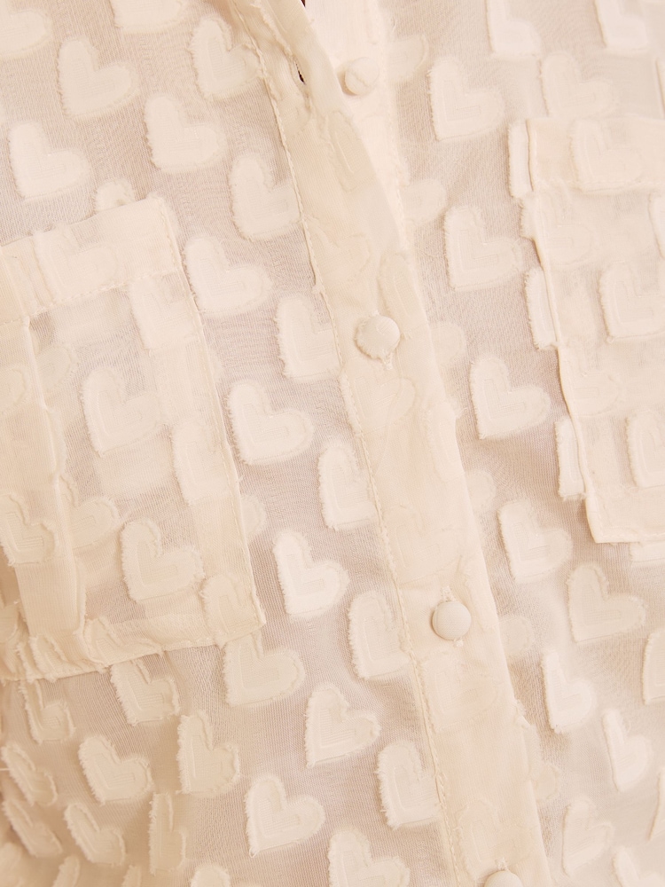 Love & Roses Ivory Petite 3D Heart Short Sleeve Button Through Shirt - Image 5 of 5