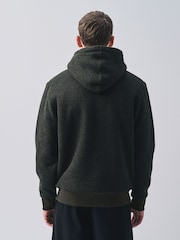 Khaki Green Textured Borg Lined Zip Through Hoodie - Image 3 of 7