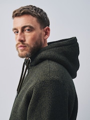Khaki Green Textured Borg Lined Zip Through Hoodie - Image 4 of 7