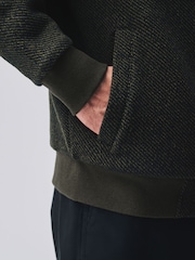 Khaki Green Textured Borg Lined Zip Through Hoodie - Image 5 of 7