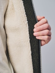 Khaki Green Textured Borg Lined Zip Through Hoodie - Image 6 of 7