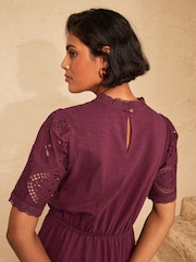 Love & Roses Burgundy Red Broderie Yoke Jersey Mini Dress - Image 4 of 4