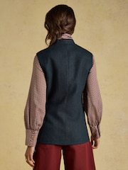 Tmavomodrá se vzorem rybí kosti - Tweed Wool Blend Nehru Collar Gilet - Obrázek 2 z 8