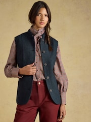 Tmavomodrá se vzorem rybí kosti - Tweed Wool Blend Nehru Collar Gilet - Obrázek 5 z 8