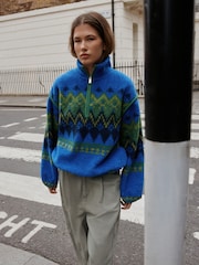 Blau/Grün Norwegermuster - Quarter Zip Borg Jacket - Bild 2 von 7