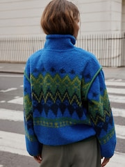 Blau/Grün Norwegermuster - Quarter Zip Borg Jacket - Bild 3 von 7