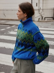 Blau/Grün Norwegermuster - Quarter Zip Borg Jacket - Bild 5 von 7