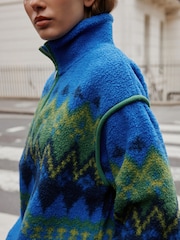 Blau/Grün Norwegermuster - Quarter Zip Borg Jacket - Bild 7 von 7