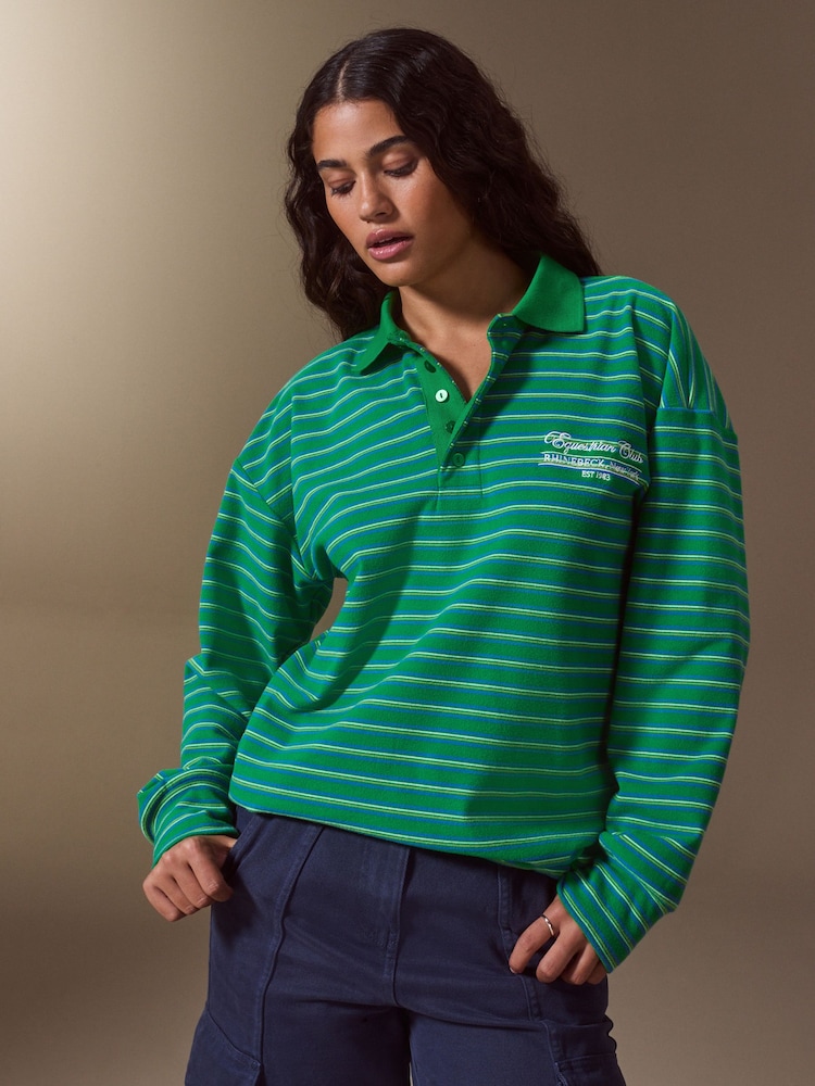 Green Velour Striped Rugby Top - Image 1 of 8 Green Velour Striped Rugby Top - Image 1 of 8