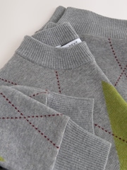 Grey/Green Crew Neck Knit Look Jumper - Image 2 of 3