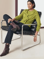 Green Scarf Detail Long Sleeve Knit Look Top - Image 2 of 8