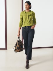 Green Scarf Detail Long Sleeve Knit Look Top - Image 3 of 8