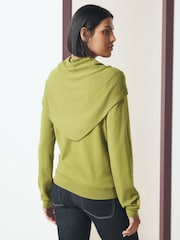 Green Scarf Detail Long Sleeve Knit Look Top - Image 4 of 8