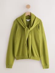 Green Scarf Detail Long Sleeve Knit Look Top - Image 6 of 8