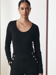 Black Fitted Crew Neck Long Sleeve T-Shirt - Image 2 of 5
