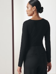 Black Fitted Crew Neck Long Sleeve T-Shirt - Image 3 of 5
