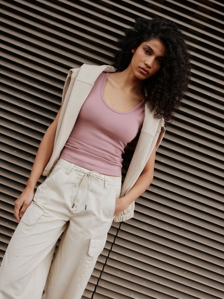 Mauve Purple Thick Strap Vest Top - Image 2 of 5 Mauve Purple Thick Strap Vest Top - Image 2 of 5