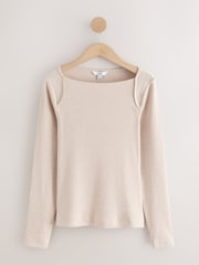 Oatmeal Long Sleeve Ribbed Crew Neck Top - Image 1 of 3