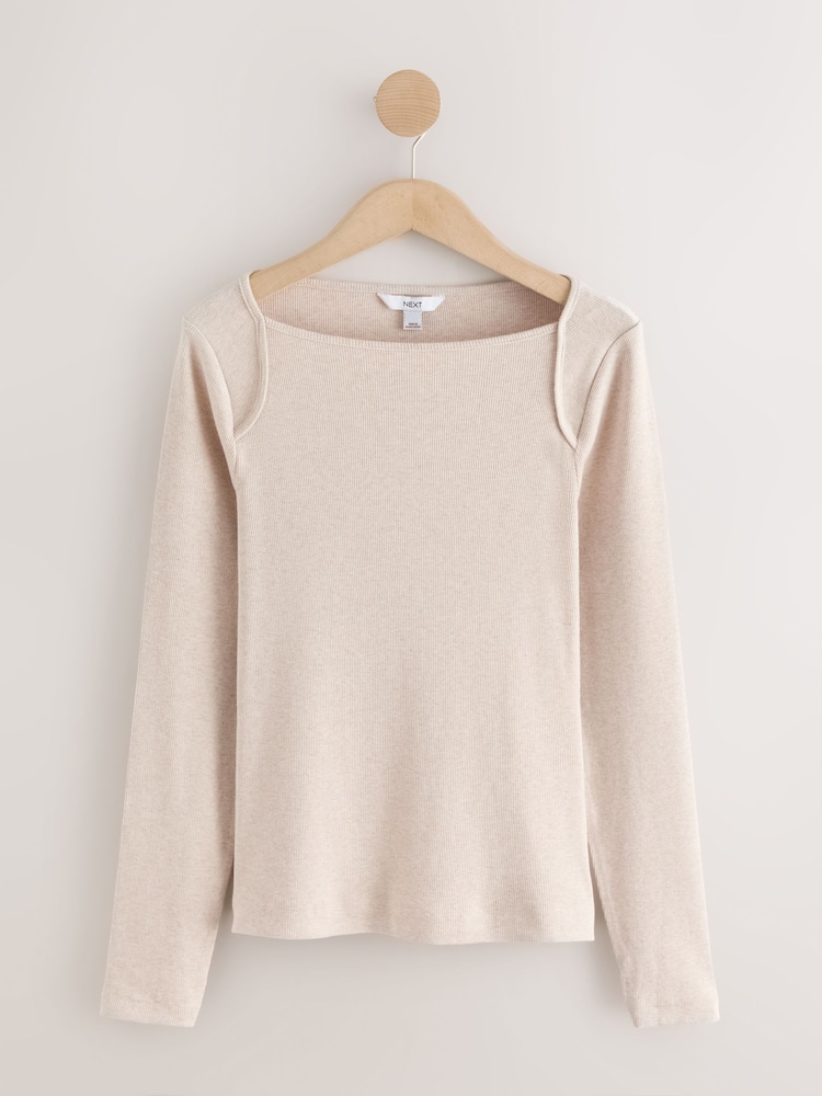Oatmeal Long Sleeve Ribbed Crew Neck Top - Image 1 of 3
