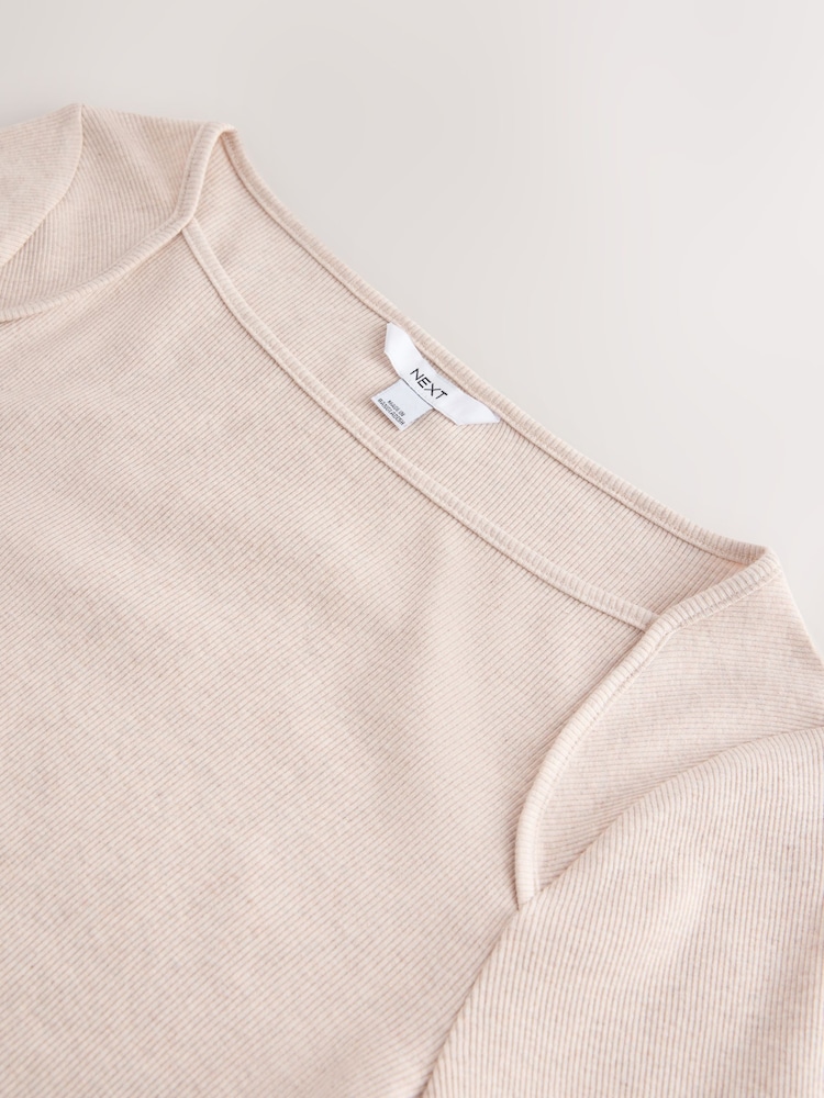 Oatmeal Long Sleeve Ribbed Crew Neck Top - Image 3 of 3