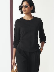 Қара - Cinch Waist Long Sleeve Top - 6суретінің 1 суреті