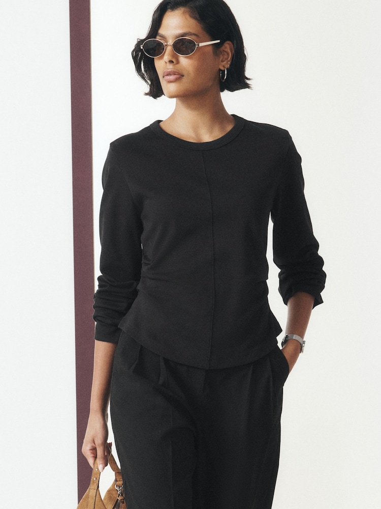 Қара - Cinch Waist Long Sleeve Top - 6суретінің 1 суреті