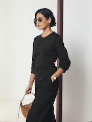 Қара - Cinch Waist Long Sleeve Top - 6суретінің 2 суреті