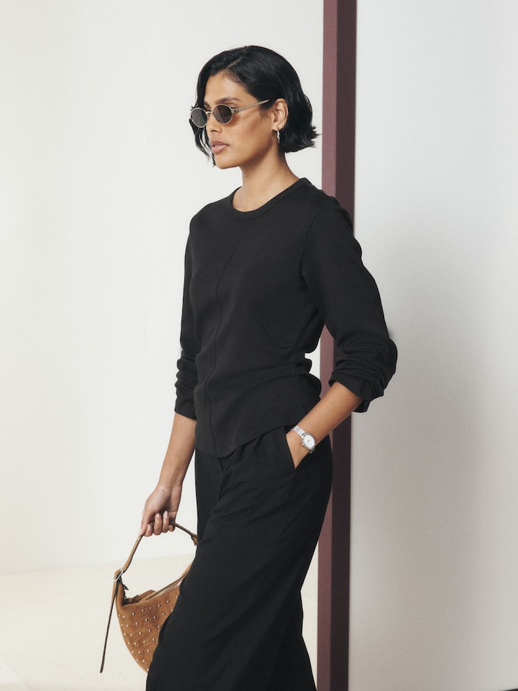 Қара - Cinch Waist Long Sleeve Top - 6суретінің 2 суреті