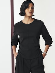 Қара - Cinch Waist Long Sleeve Top - 6суретінің 4 суреті