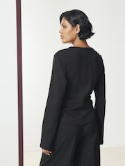 Қара - Cinch Waist Long Sleeve Top - 6суретінің 5 суреті