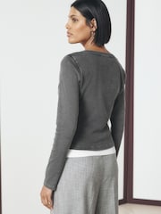 Grey Ribbed Henley Layer Long Sleeve Top - Image 5 of 9