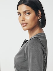 Grey Ribbed Henley Layer Long Sleeve Top - Image 6 of 9