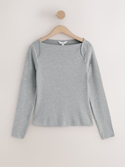 Grey/White Long Sleeve Ribbed Crew Neck Tops 2 Pack - Image 12 of 15