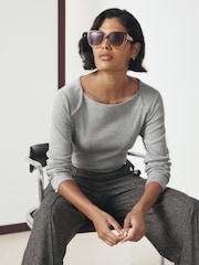 Grey/White Long Sleeve Ribbed Crew Neck Tops 2 Pack - Image 2 of 15