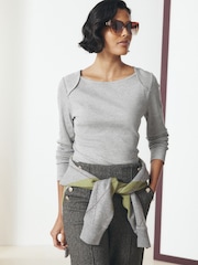 Grey/White Long Sleeve Ribbed Crew Neck Tops 2 Pack - Image 3 of 15