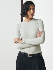 Grey Long Sleeve Ribbed Crew Neck Top - Image 4 of 9