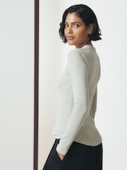 Grey Long Sleeve Ribbed Crew Neck Top - Image 5 of 9