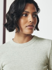 Grey Long Sleeve Ribbed Crew Neck Top - Image 6 of 9