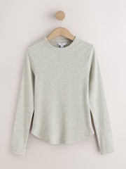 Grey Long Sleeve Ribbed Crew Neck Top - Image 7 of 9