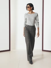 Grey Long Sleeve Ribbed Crew Neck Top - Image 1 of 6