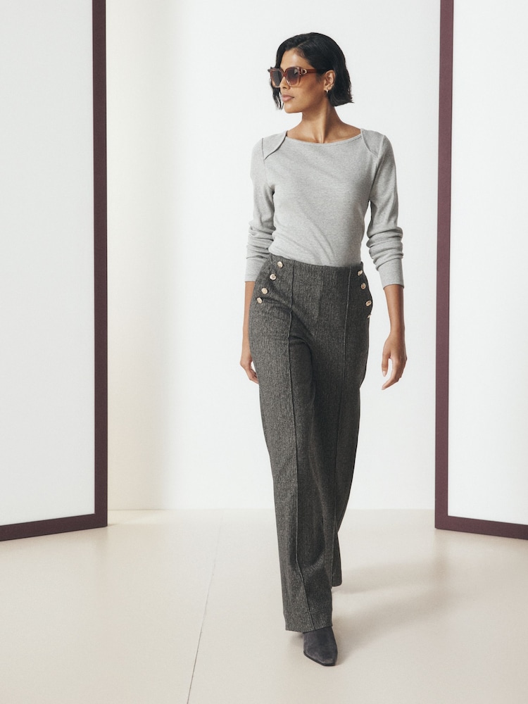 Grey Long Sleeve Ribbed Crew Neck Top - Image 1 of 6