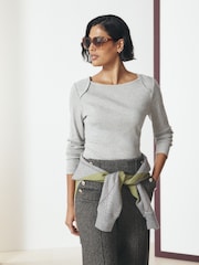 Grey Long Sleeve Ribbed Crew Neck Top - Image 3 of 6